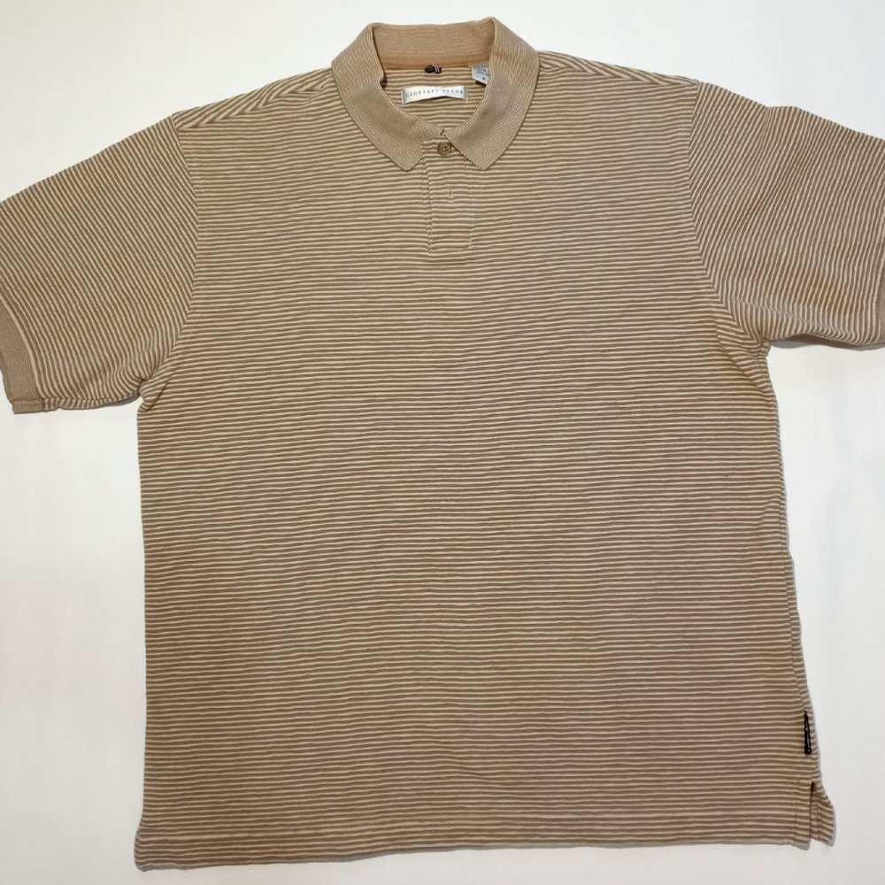 Geoffrey Beene Polo Shirt Cotton Striped Short Sleeve Men’s Size M Beige